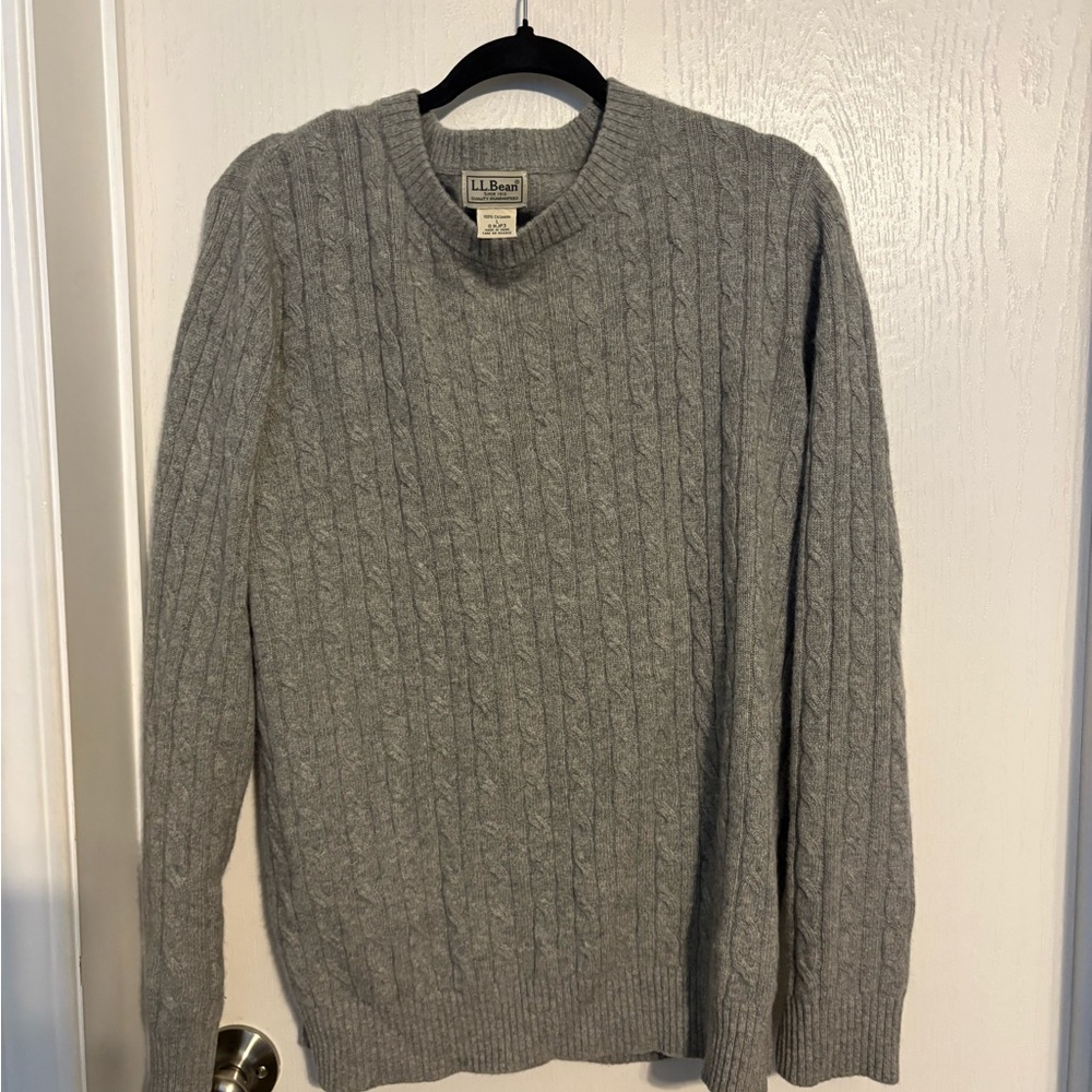 L.L. Bean Gray Cable Knit Cashmere Sweater